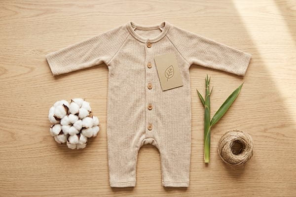 Close-up of a GOTS certified organic cotton fabric tag